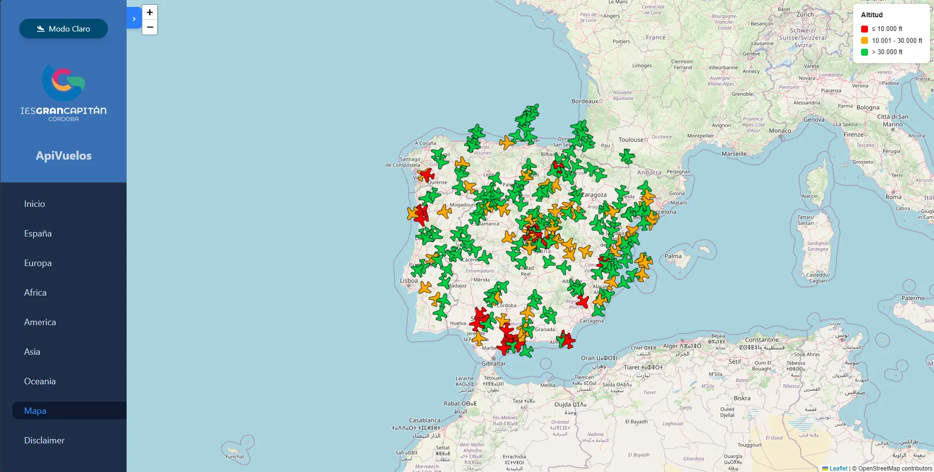 Captura de pantalla de API Vuelos